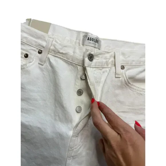NEW AGOLDE Shorts Women 33 White Denim Parker Long Relaxed Organic Cotton - Picture 6 of 11